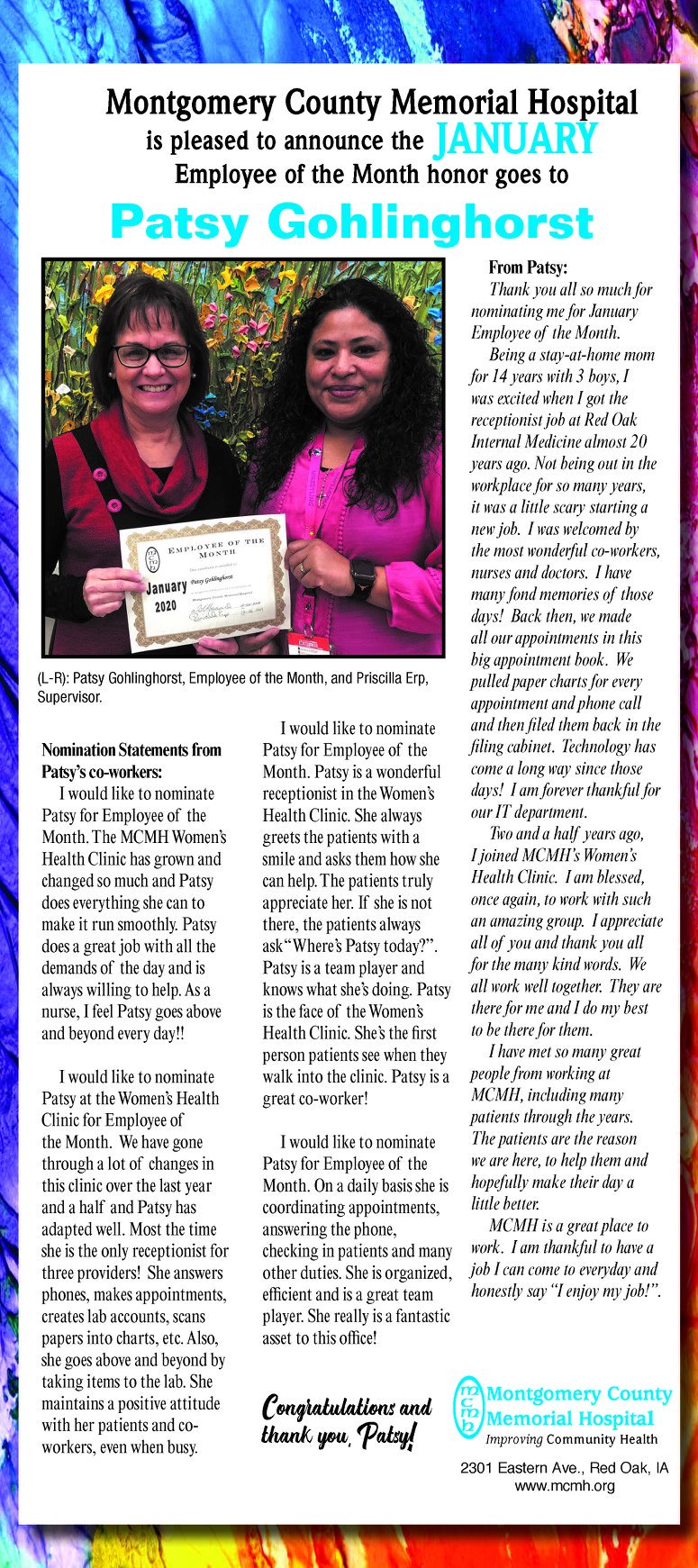 Congratulations to... - Montgomery County Memorial Hospital