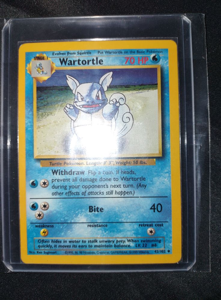 1995 wartortle pokemon card Shadowless 42/102 Base Set Pokémon Cards – CollexyLux Evolves from Squirtle Type Wartortle | Unbroken Bonds |