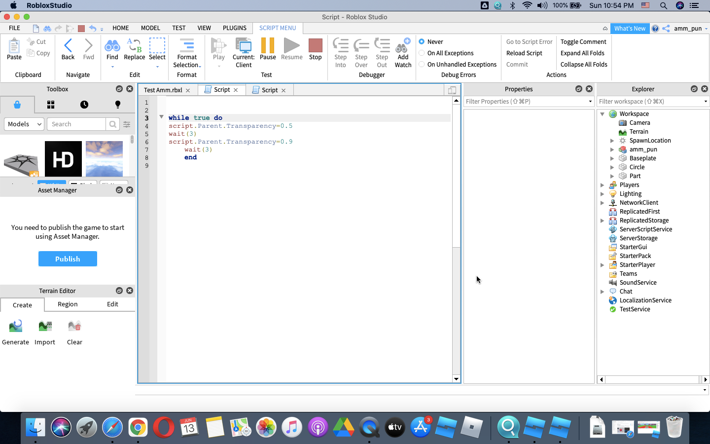 ตัวอย่างภาษา LUA script ที่ใช้ทำเกมส์Roblox while true do ..... end ...