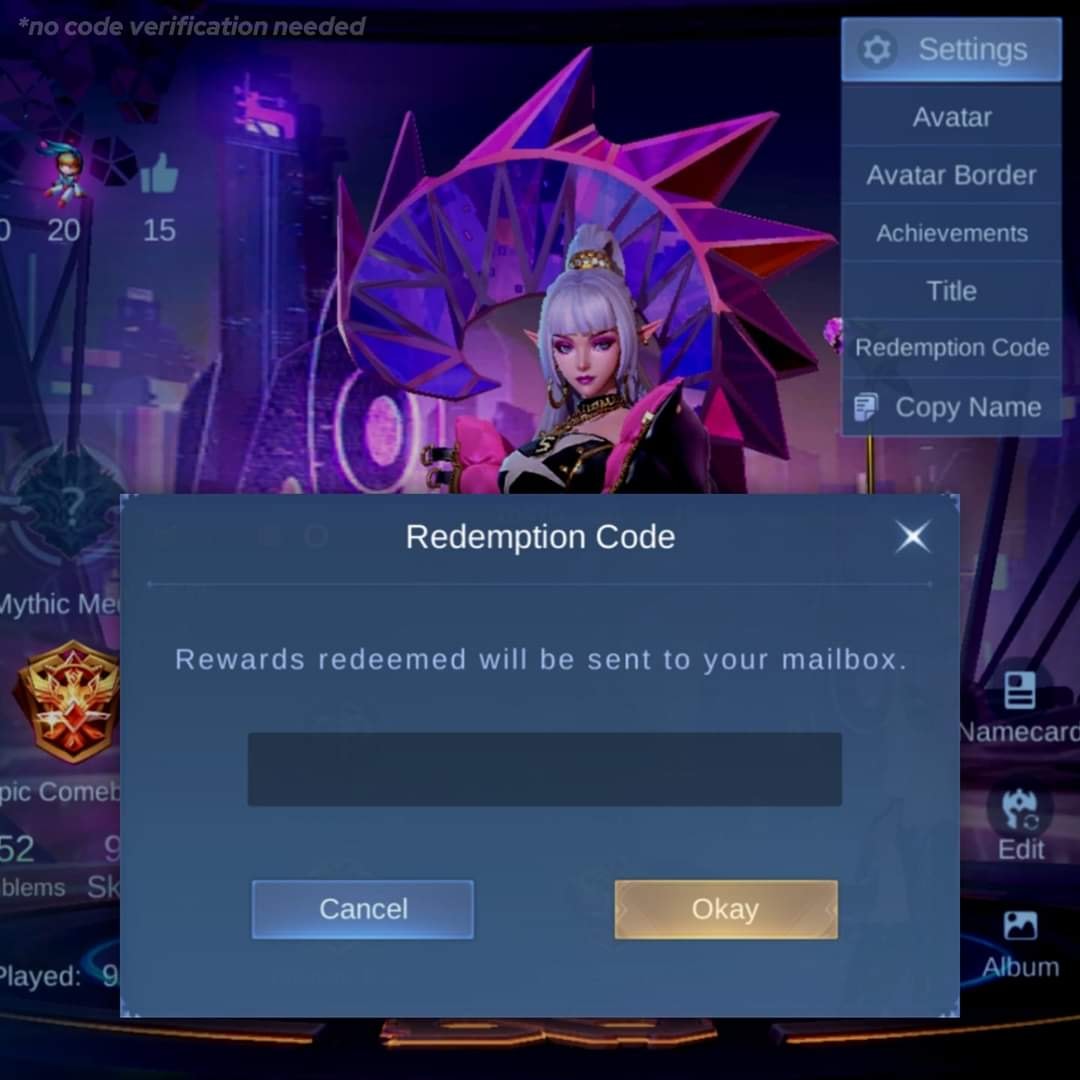 Players can now enter a code... - ML Dias and Skins by Shen | Facebook