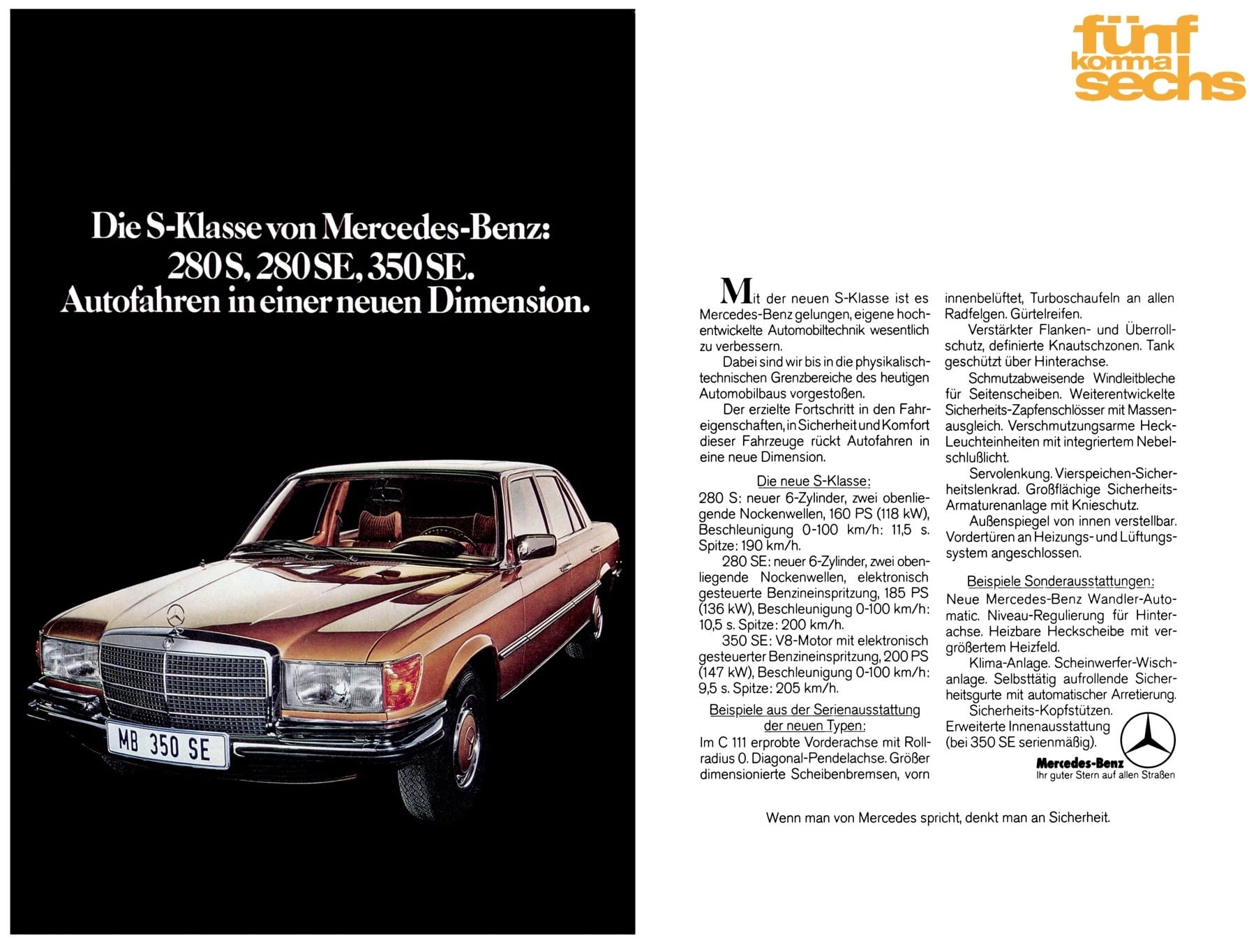 From 1973 Mercedes-Benz W116 350 SE, 450 SE, 450 SEL German