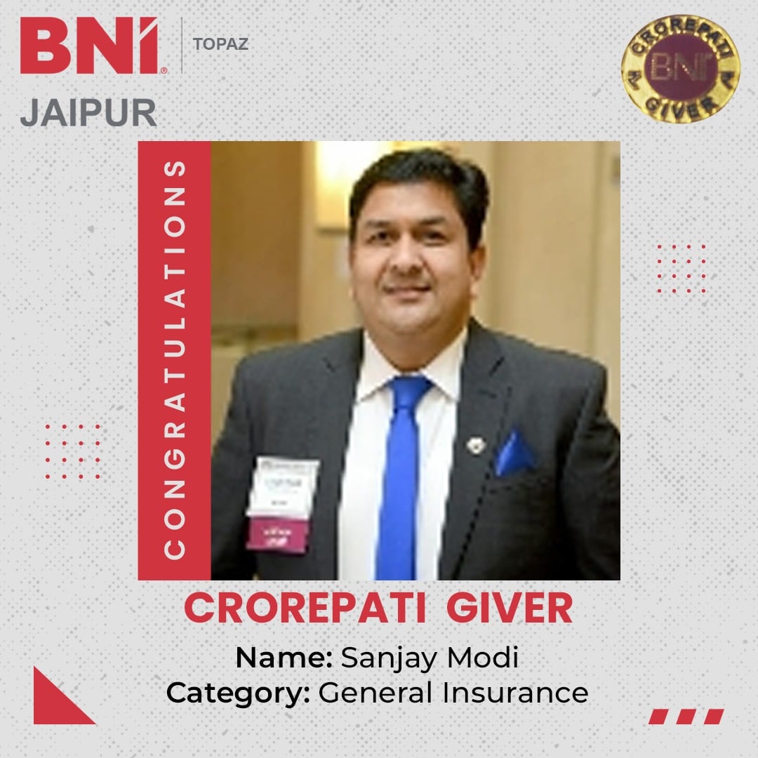 BNI Jaipur - Congratulations Sanjay Modi on becoming the...