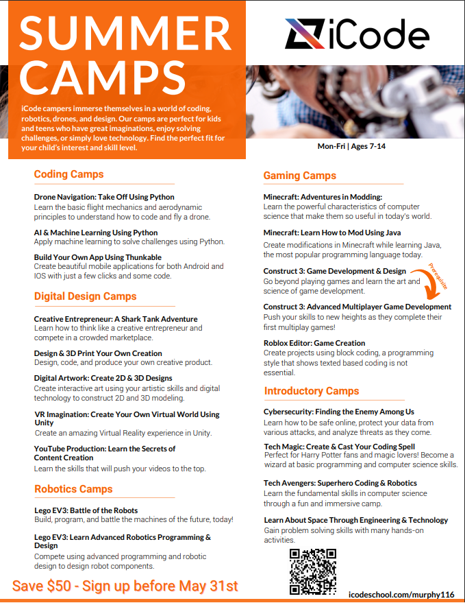 Join us during the Summer break for... - iCode Murphy Wylie