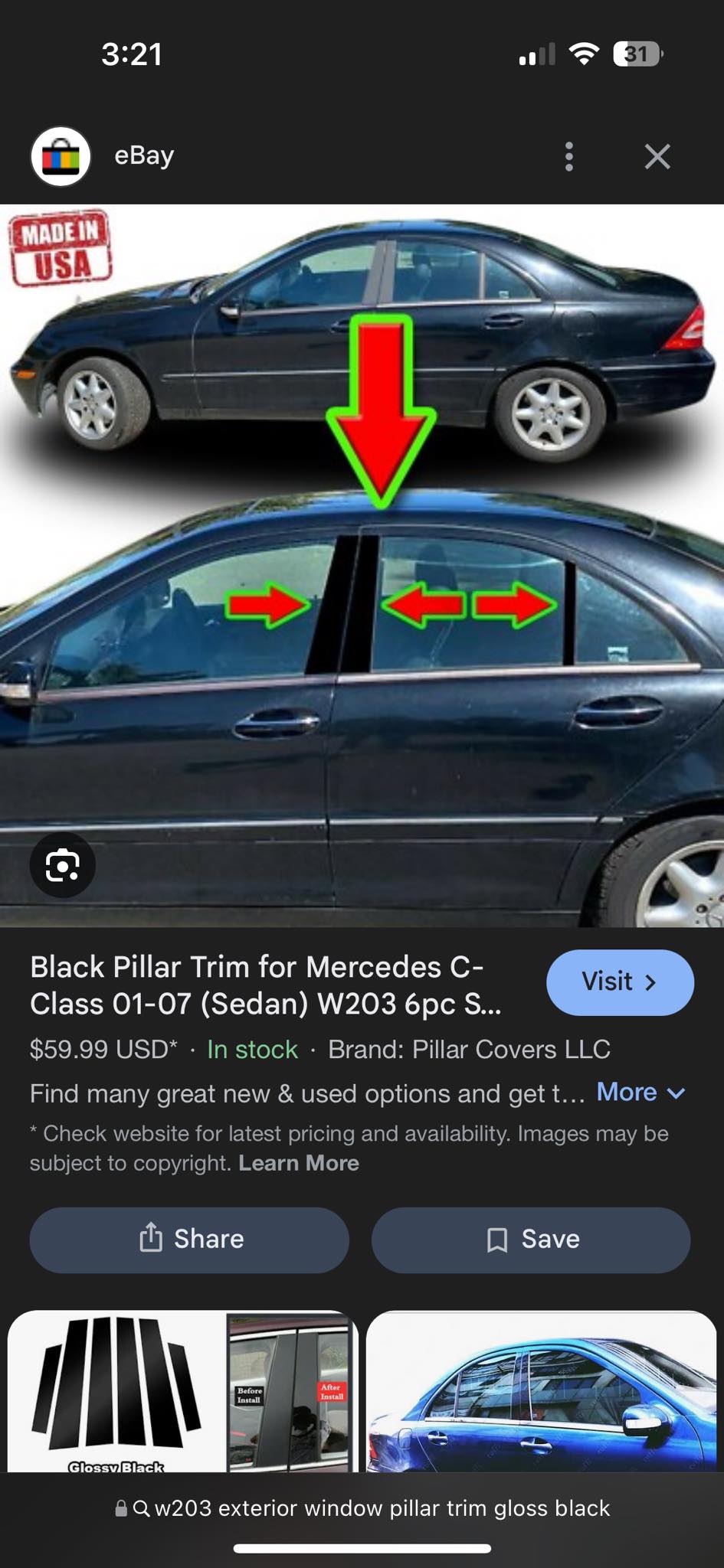 Pimp Your Ride: Chrome Pillar Post Trim For Mercedes C-Class W203 Sedan (01-07) – 6pc Door Trim Set