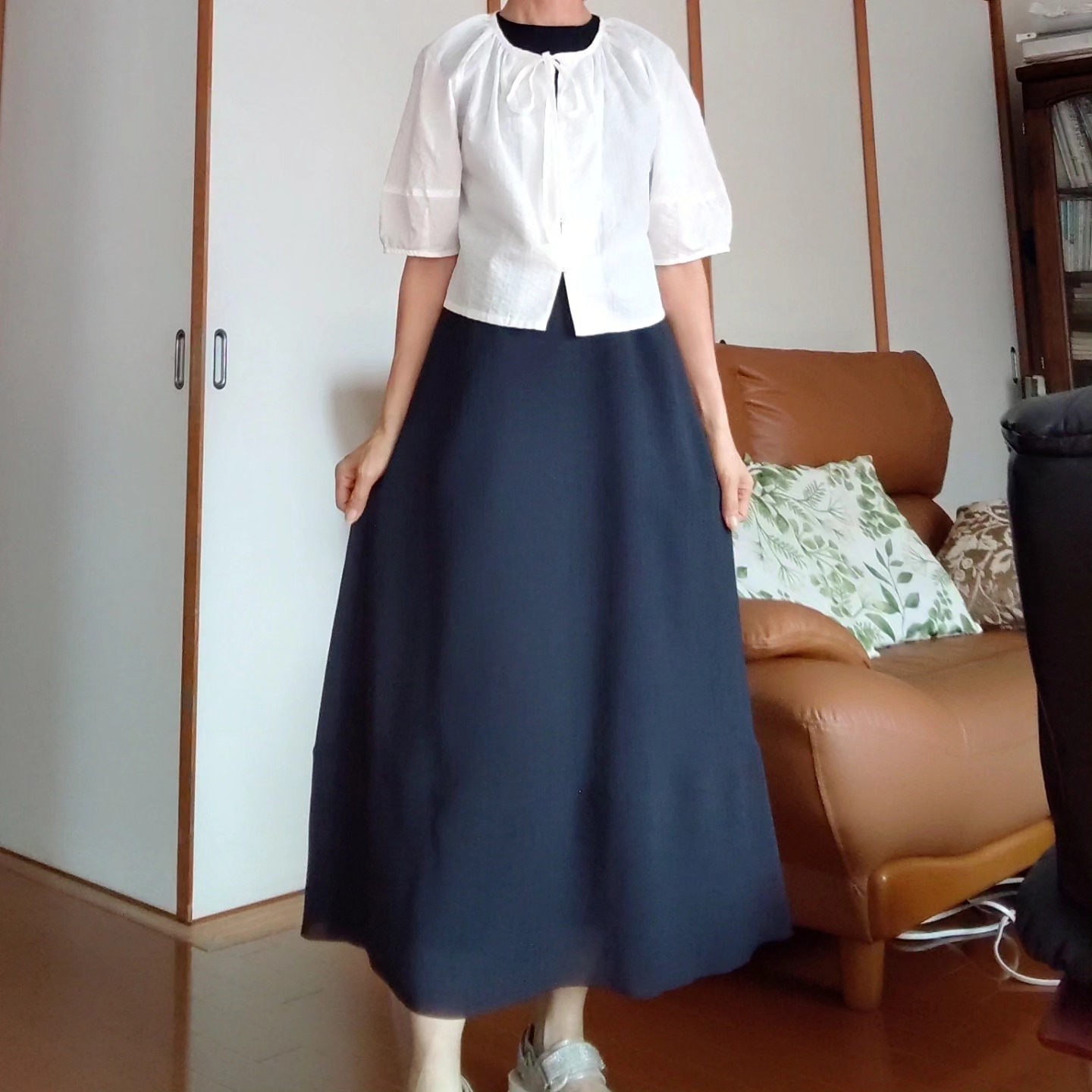 magnolia collectionリネン風サマードレス ネイビーを1枚で着ても 