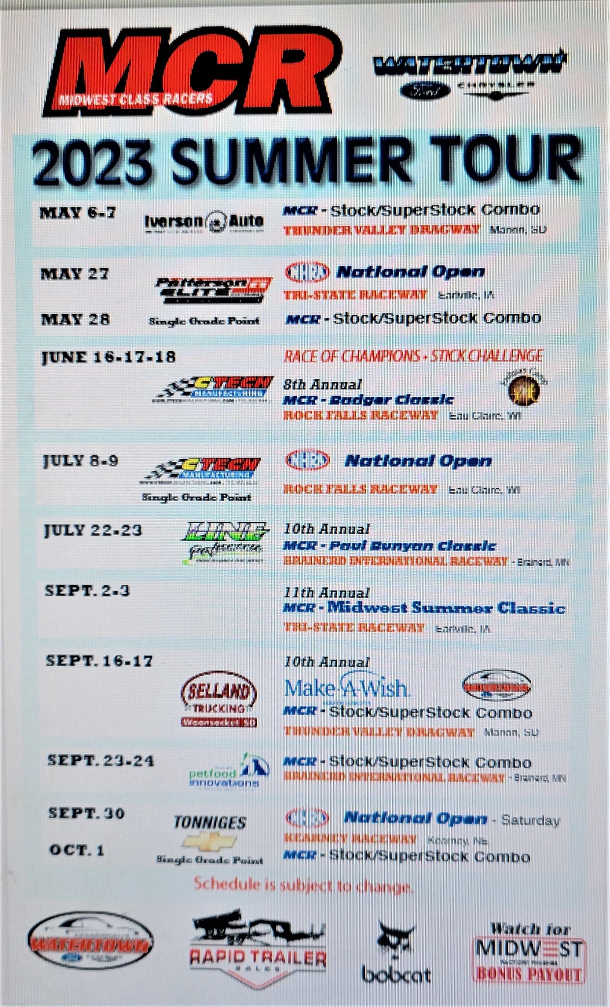Midwest Class Racers | Here's the 2023 MCR Summer Tour schedule | Facebook