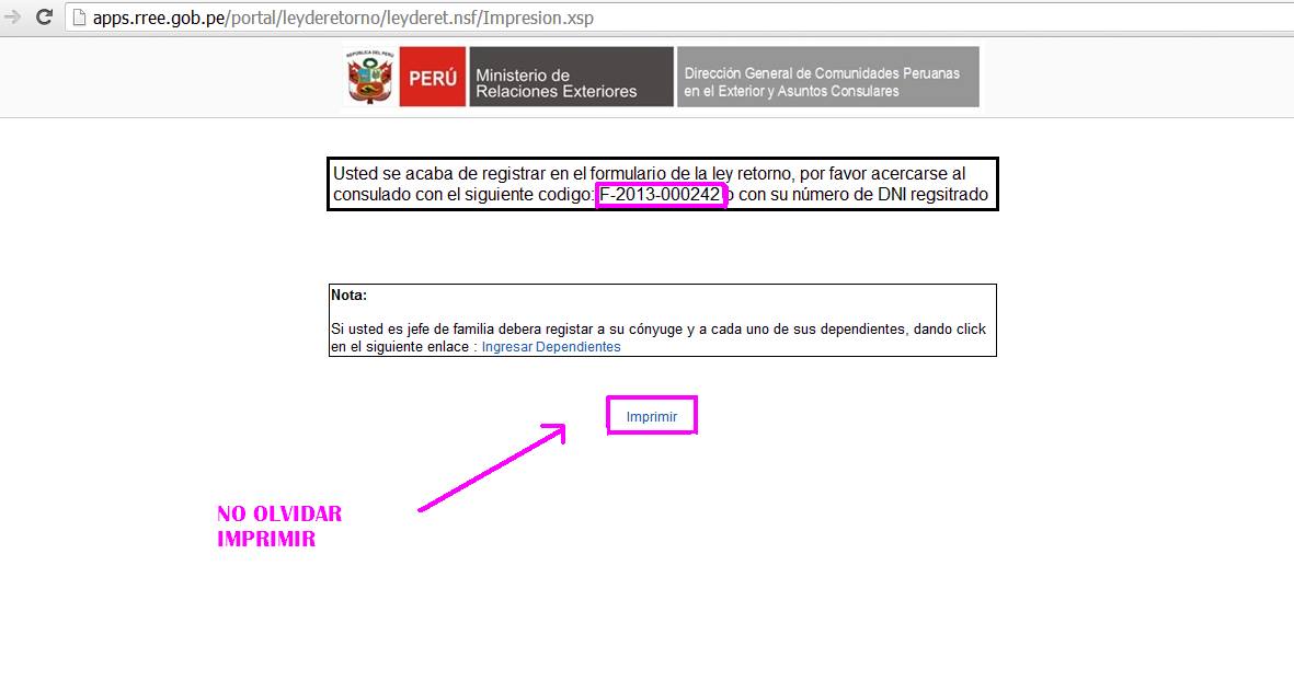 Ley del Retorno - Perú - Al terminar de completar el Formulario R-1 no ...