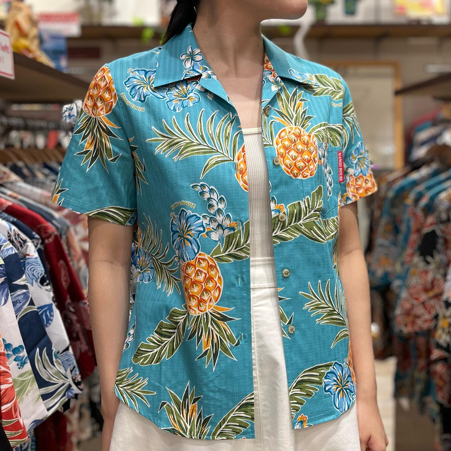 美品 MANGO HOUSE 半袖 アロハ シャツ 沖縄 かりゆしウェア マンゴ 