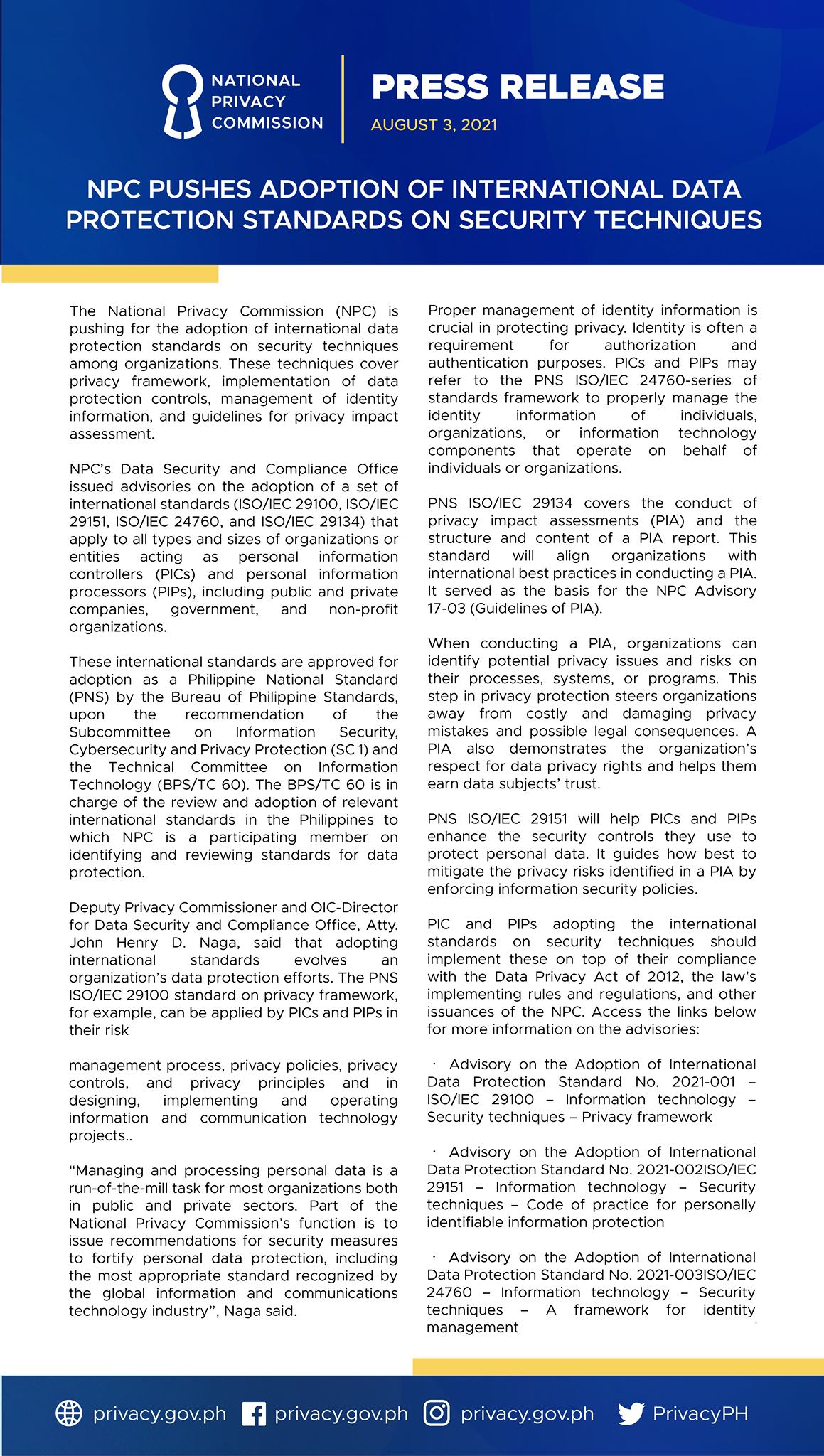 PRESS RELEASE NPC PUSHES... - National Privacy Commission | Facebook