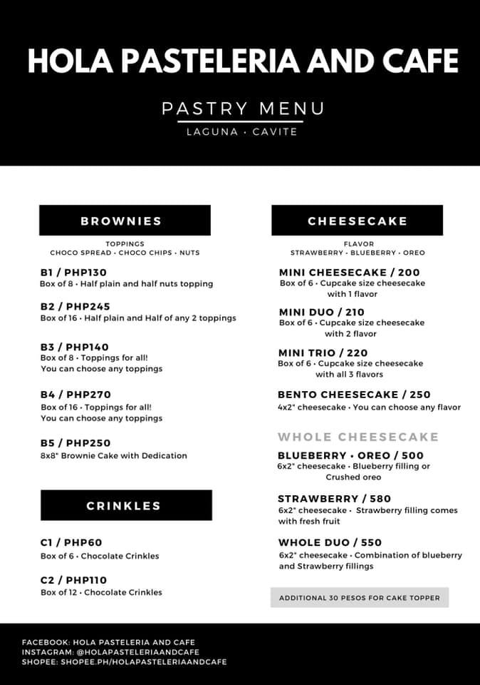 Our updated menu. 🖤 Please... - HOLA Pasteleria and Cafe | Facebook