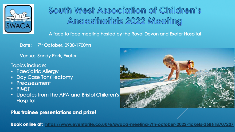 SWACA'... - SW Association of Children's Anaesthetists - SWACA | Facebook