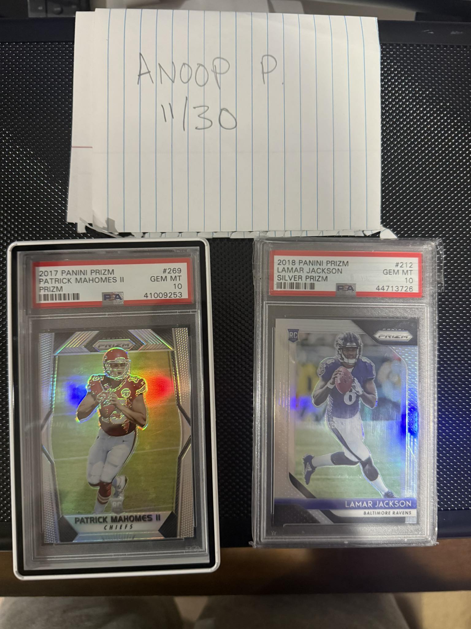 PSA 10 Patrick Mahomes, Lamar Jackson RC Prizms available
