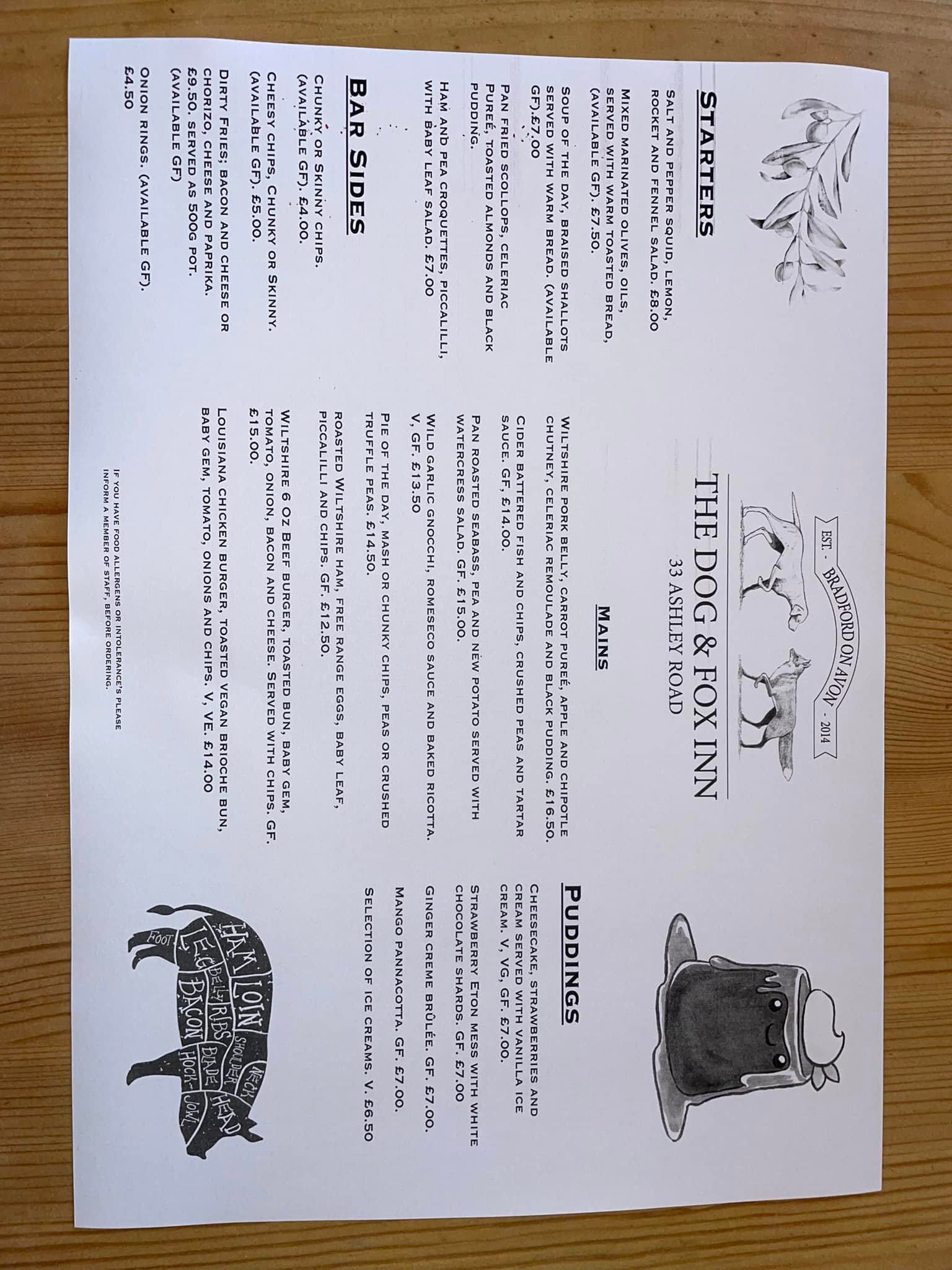 Menu update. We have updated our... - The Dog and Fox Inn | Facebook
