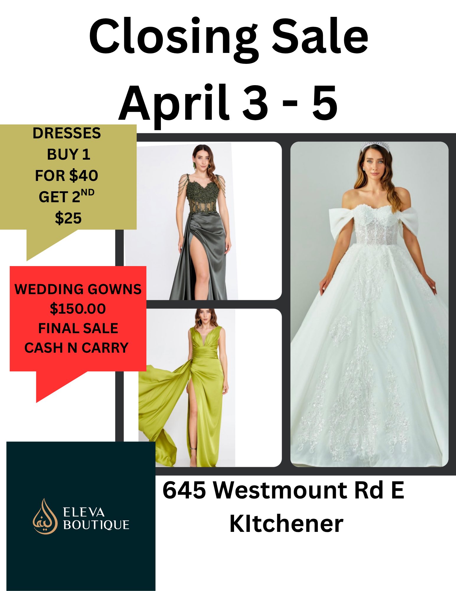 formal dresses kitchener waterloo Final sale closing down Eleva boutique in Kitchener.. bridal $150-$250 brand new gowns from turkey. Guest gowns $40 .. available sizes XS and small cash n carry #kitchener #waterloo #sale henna dress