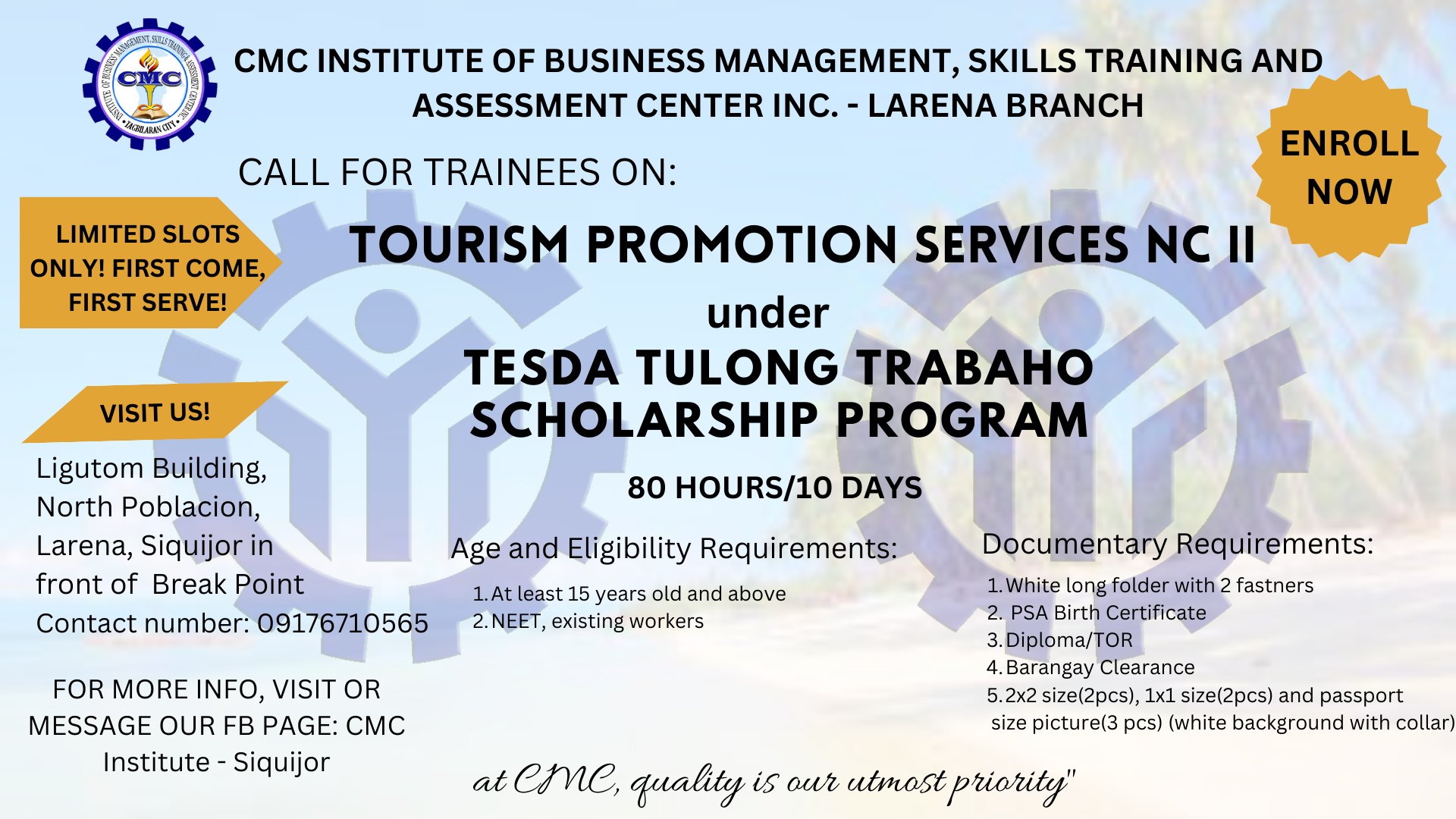 FIRST COME, FIRST SERVED!... - CMC Institute - Siquijor | Facebook