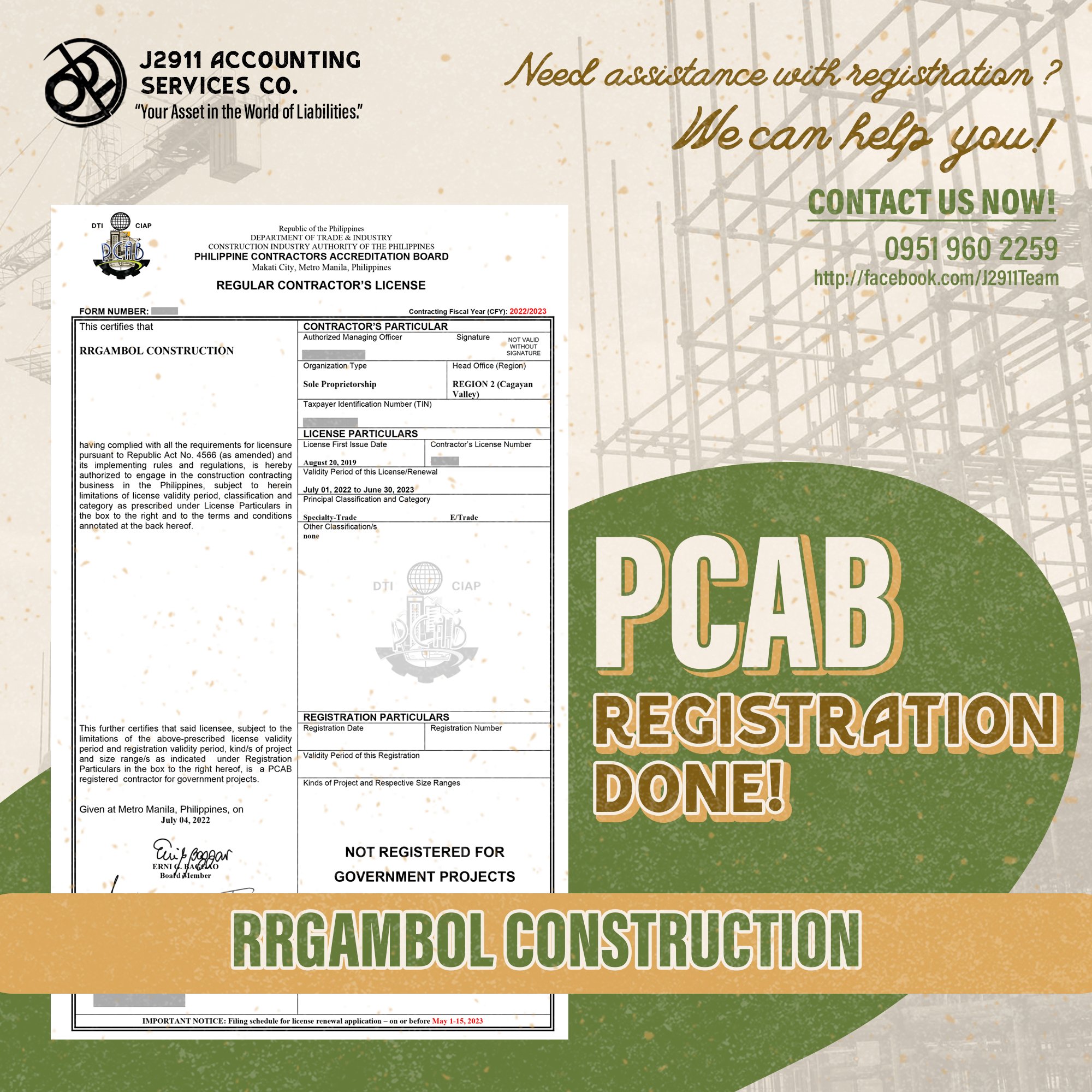 J2911 - Thank you RRGAMBOL Construction for trusting us to handle your ...