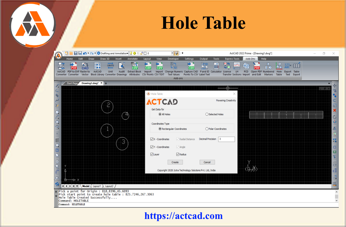ActCAD Software - Hole Table in #ActCAD #actcad2022...