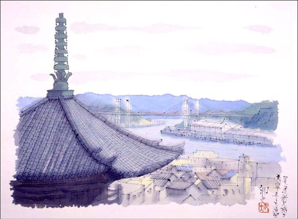 家で楽しむ展覧会 《尾道 新大橋を天寧寺より遠望》平山郁夫 1999年