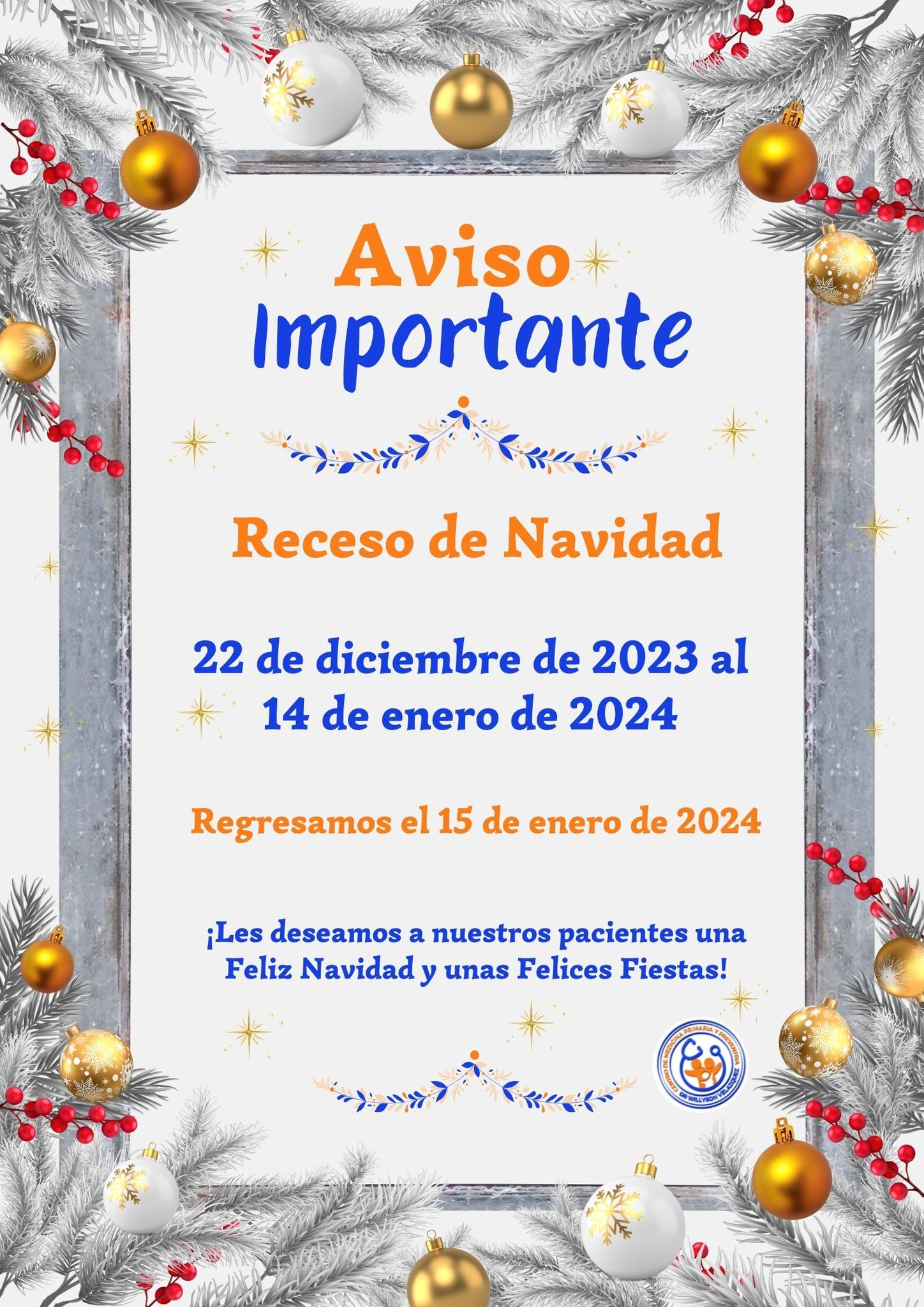 🚨Atención a Todos Nuestros Pacientes🚨 Receso Navideño . . De usted ...
