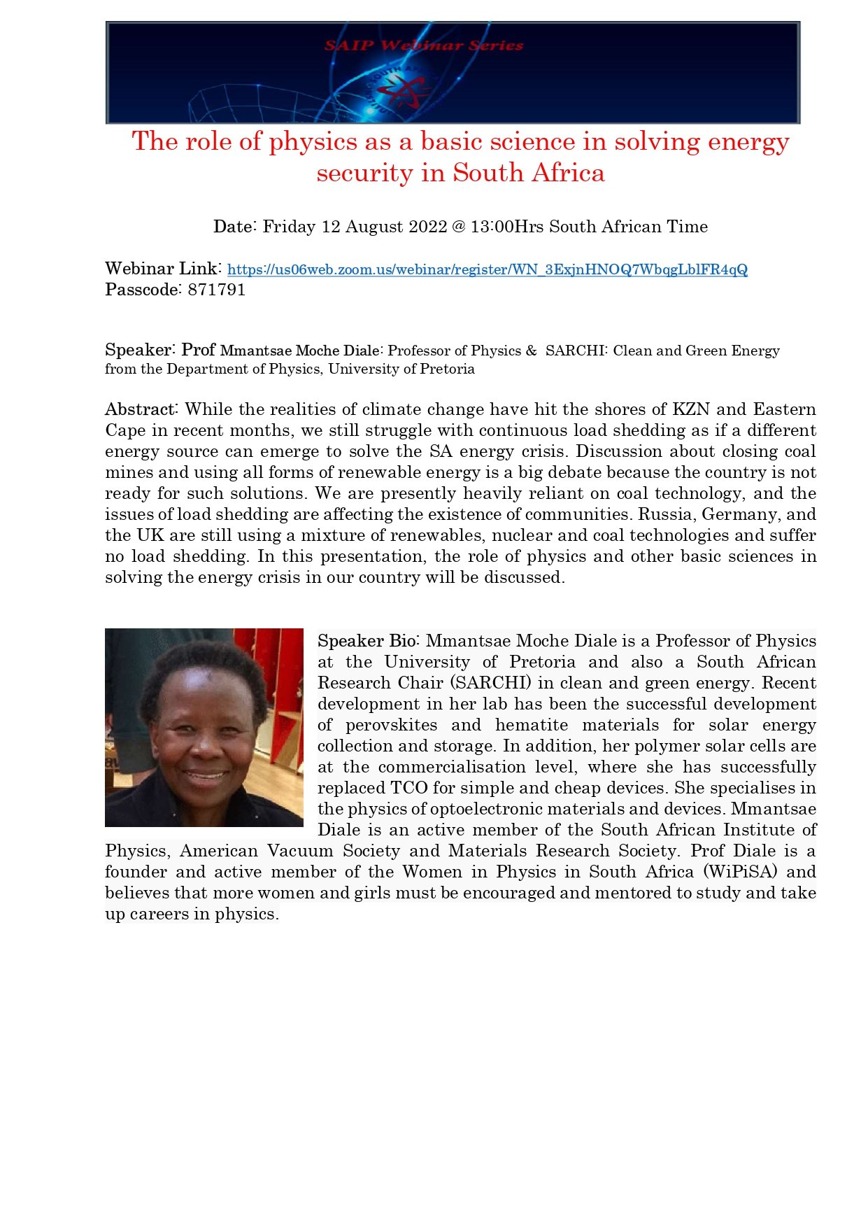 SAIP Webinar 12... - South African Institute of Physics | Facebook