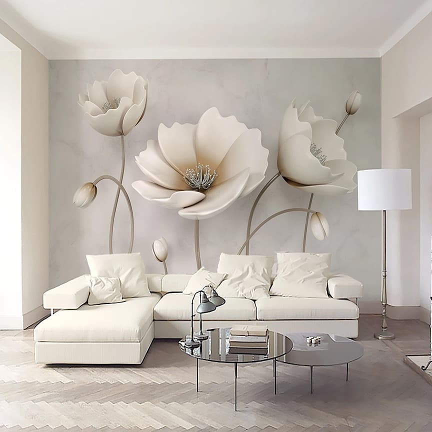 3d white floral wall murals. .... - Magic walls 3D Wallpapers