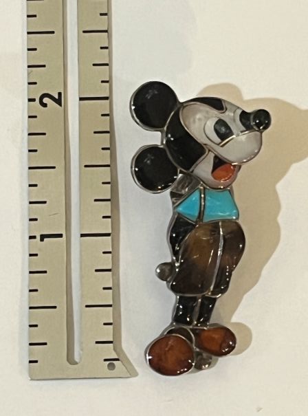 Vintage Zuni Mickey Mouse pendant by Veronica Pablano Nastacio, 1978