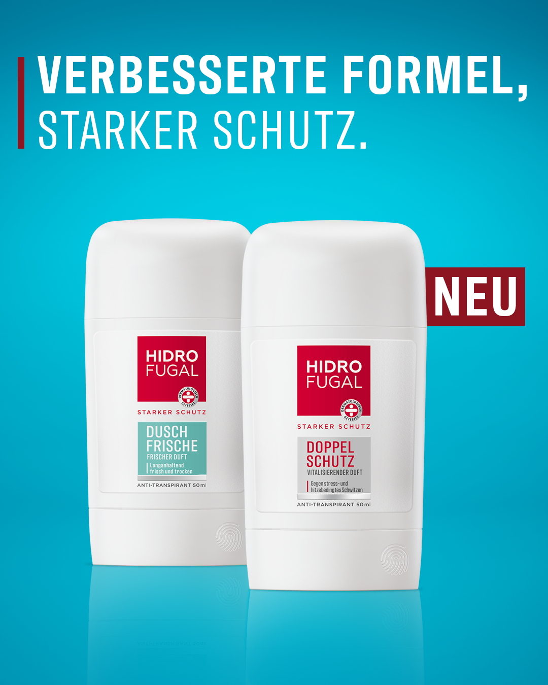 Schon entdeckt? Unsere HIDROFUGAL Deo-Sticks Dusch Frische und Doppel Schutz gibt's jetzt mit neuem Design, neuer Formel und mehr Inhalt! 💪