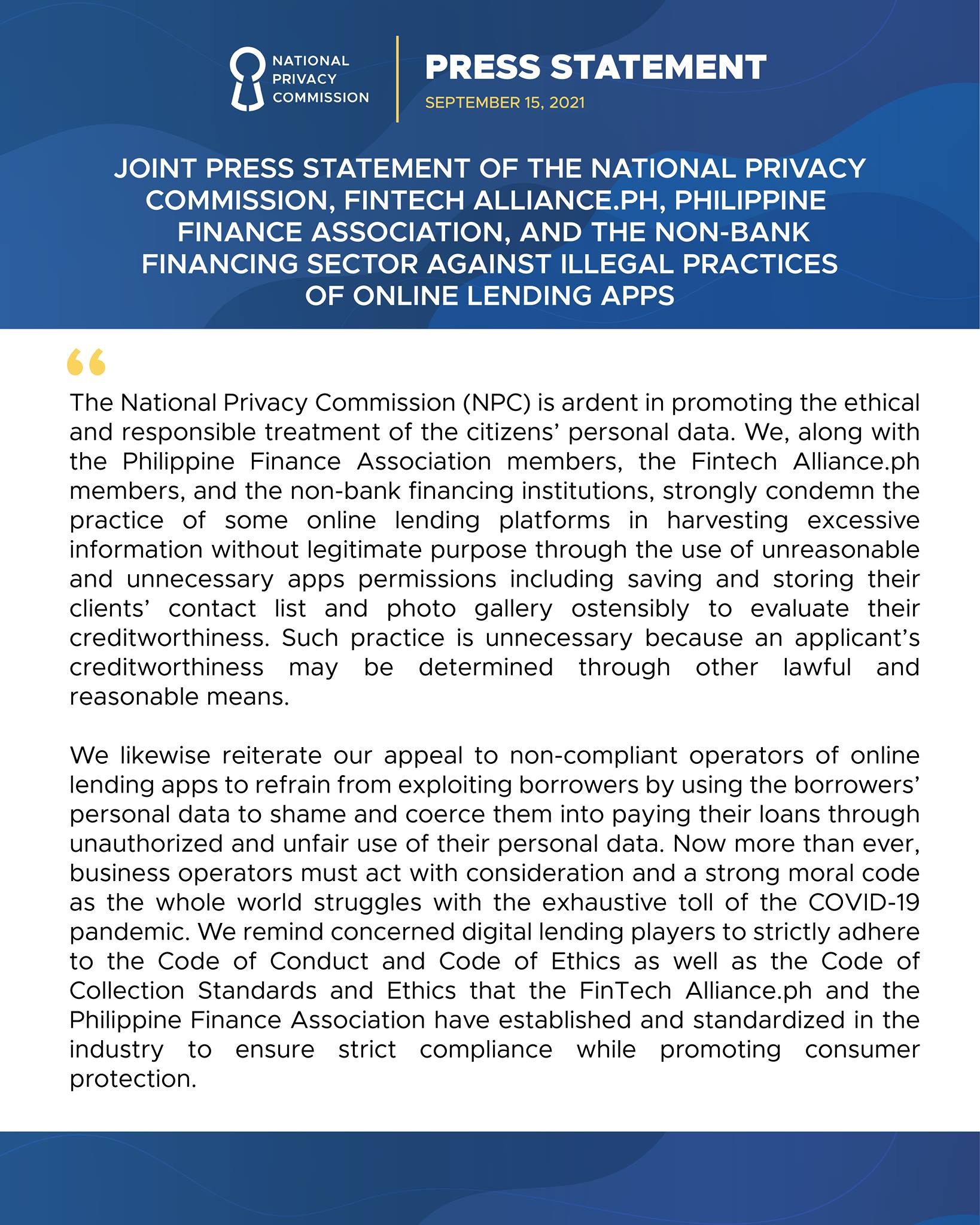 JOINT PRESS STATEMENT OF THE... - National Privacy Commission | Facebook