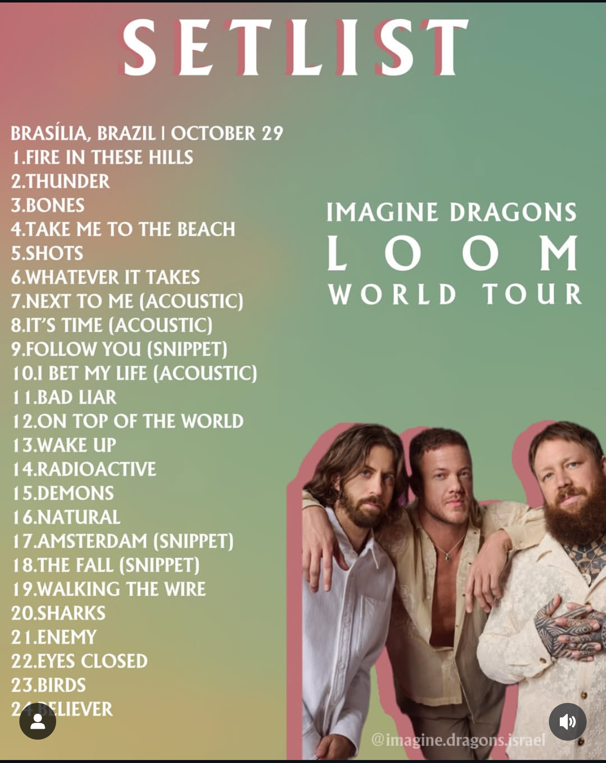 Next To Me, Follow You, Amsterdam y The Fall en Brasilia 👀 aunque en ...