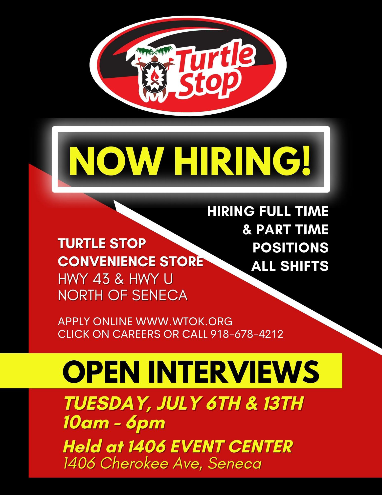Turtle Stop - NOW HIRING! at the Turtle Stop in Seneca....