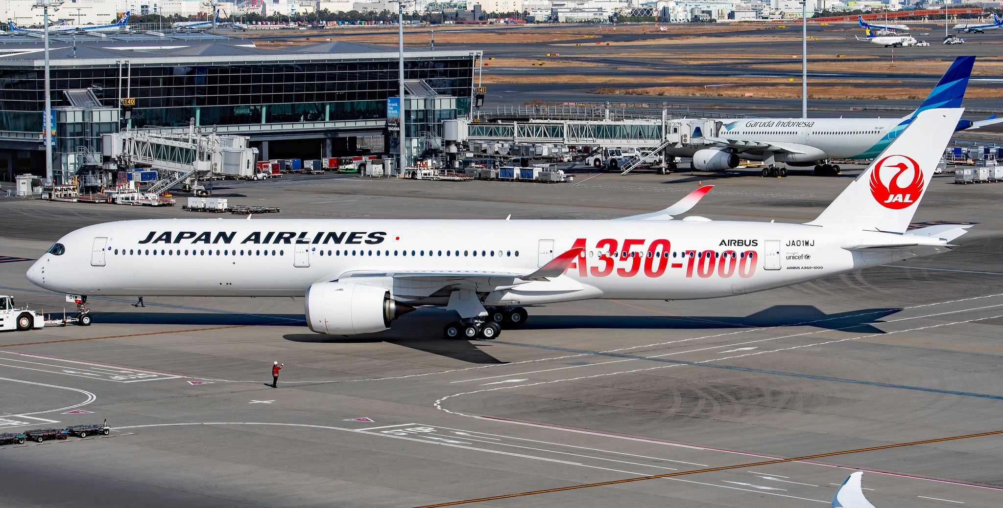 Pictures of JAL Airbus A350-1000 (JA01WJ) before departure to New