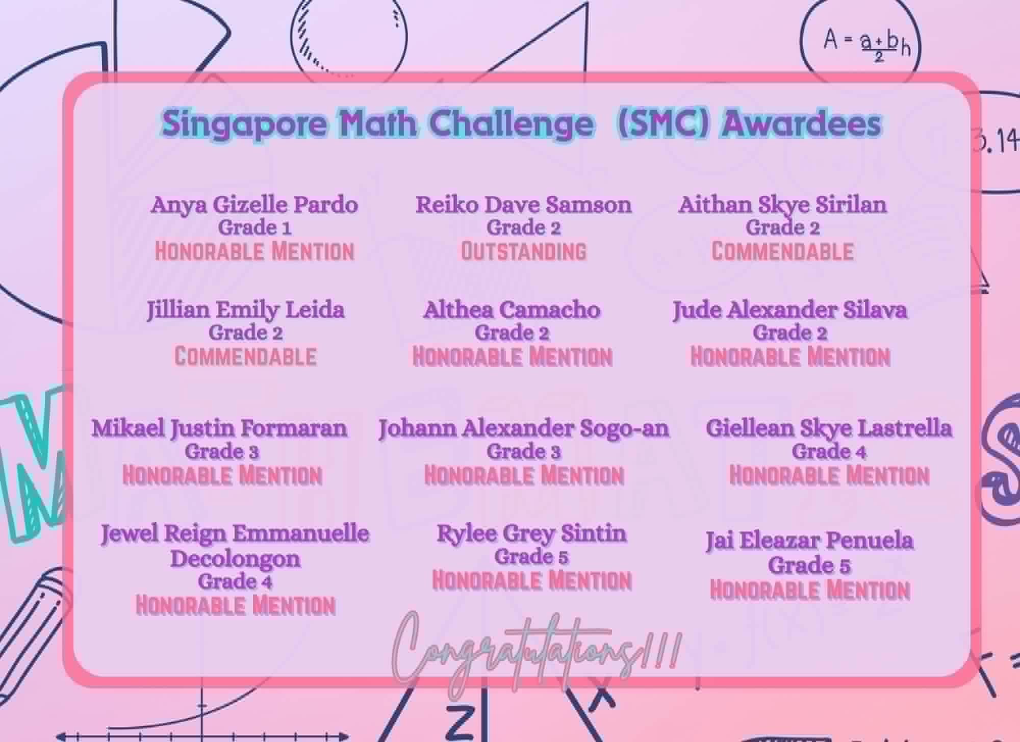 Cherlene Rose - Congratulations to our SINGA Math (SMC) Winners! 🏆 We ...