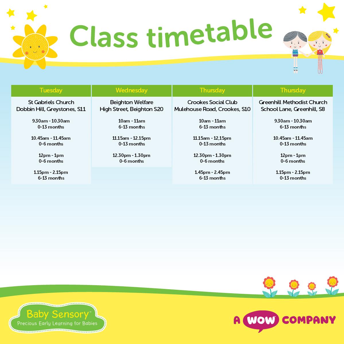 Our Baby Sensory class timetable... - Baby Sensory Sheffield