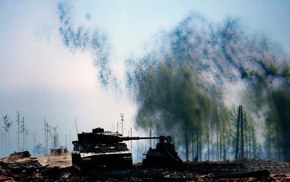 CH Inam - German Tiger tanks advance past destroyed Soviet armour.# ...