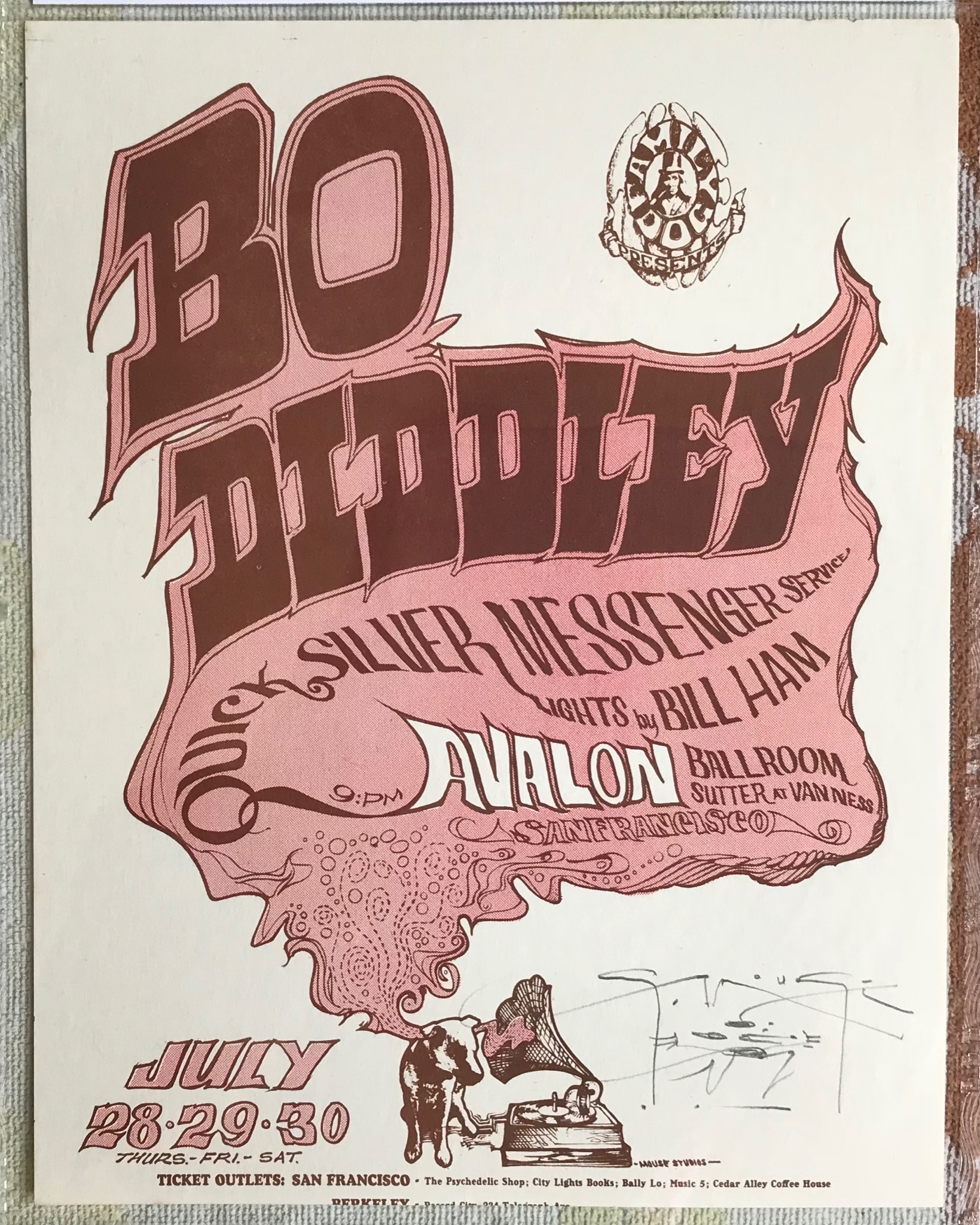 Vintage RCA Victor dog poster from 1966 San Francisco music scene