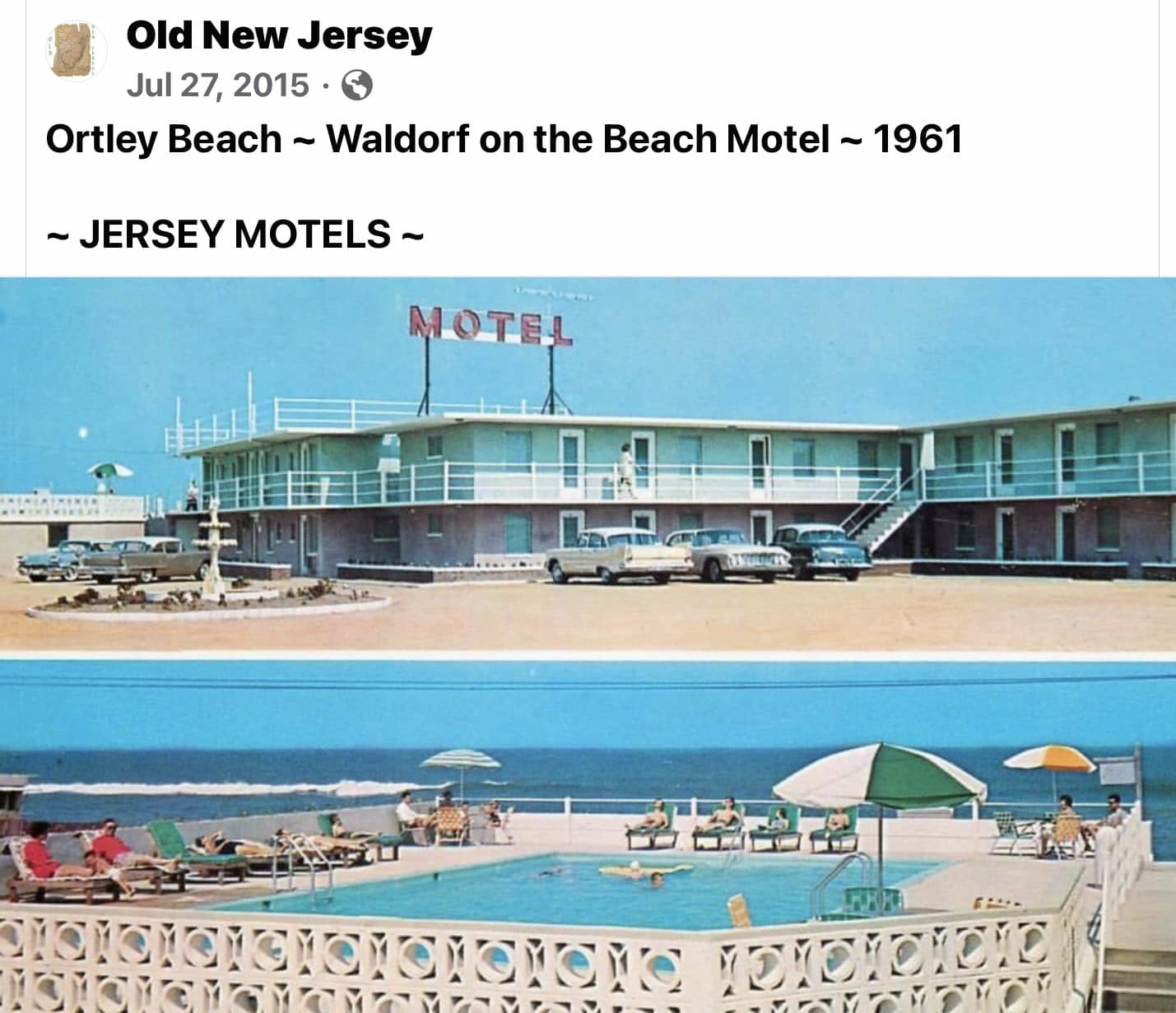 A vintage postcard of the Waldorf Motel in Ortley Beach NJ.