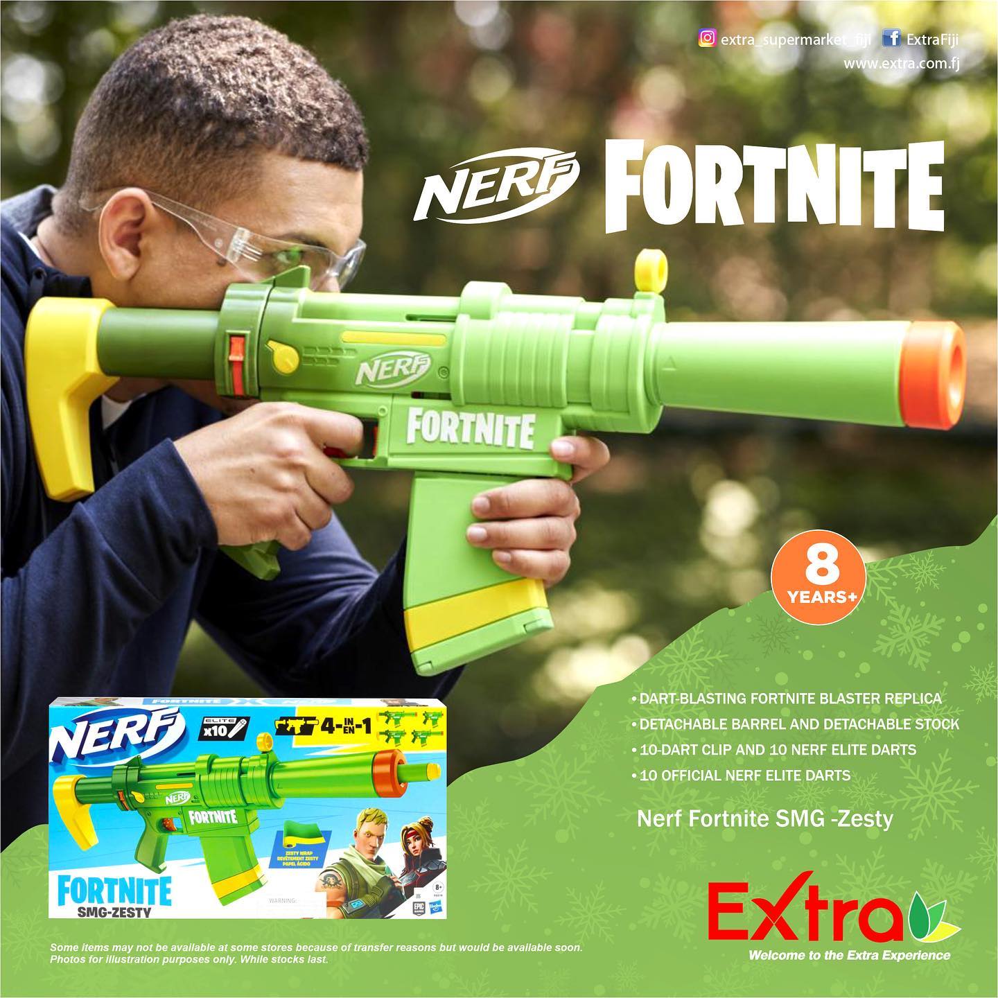 Nerf Fortnite SMG Zesty - Pistolet à Fléchettes Elite, Chargeur 10, Canon Amovible - Dès 8 Ans