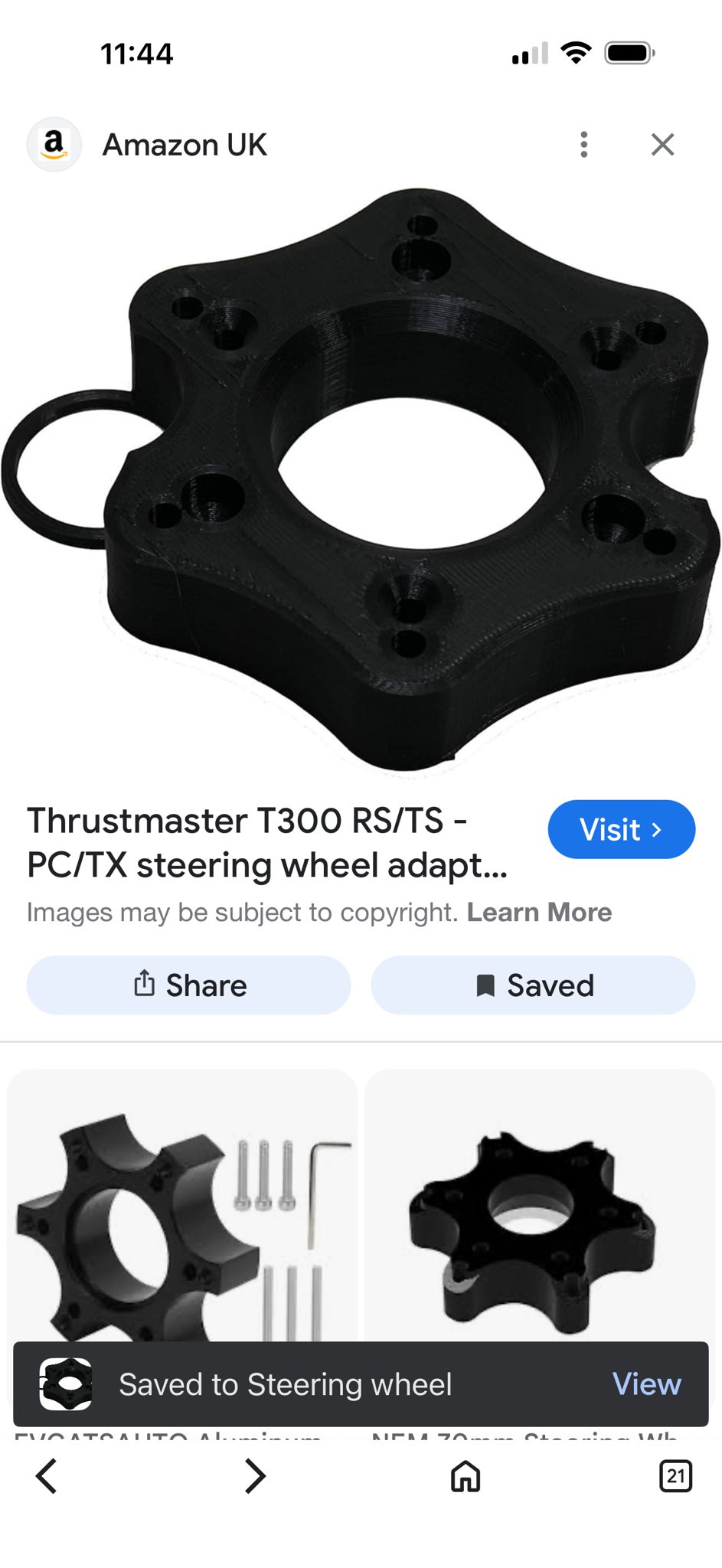 70mm Steering Wheel Adaptor For Thrustmaster T300 & TX Bases – UK Made