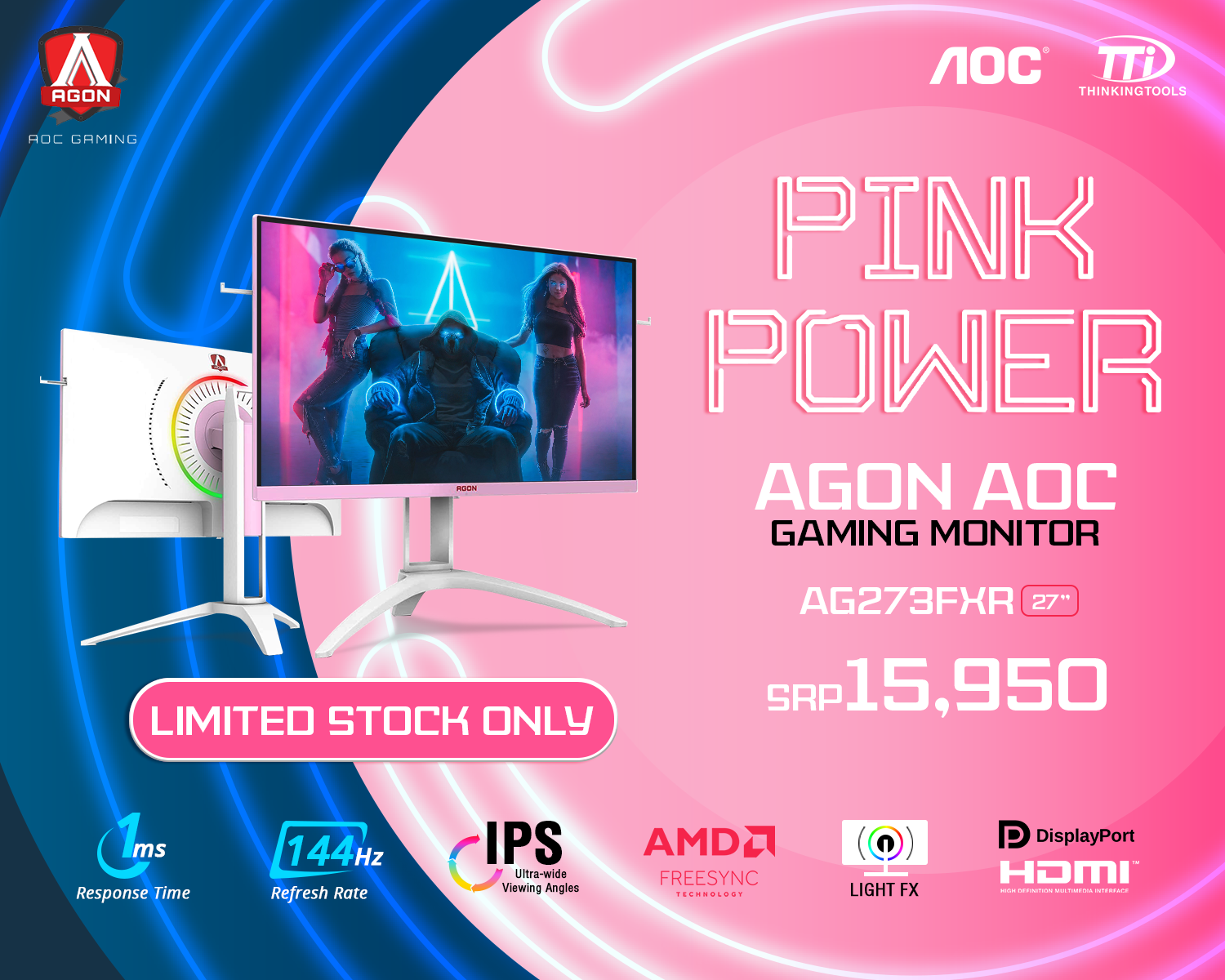 PRESTIGE. PLEASANT. PINK POWER. The AOC AGON AG273FXR embodies