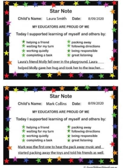 Star Notes Template -... - Aussie Childcare Network | Facebook