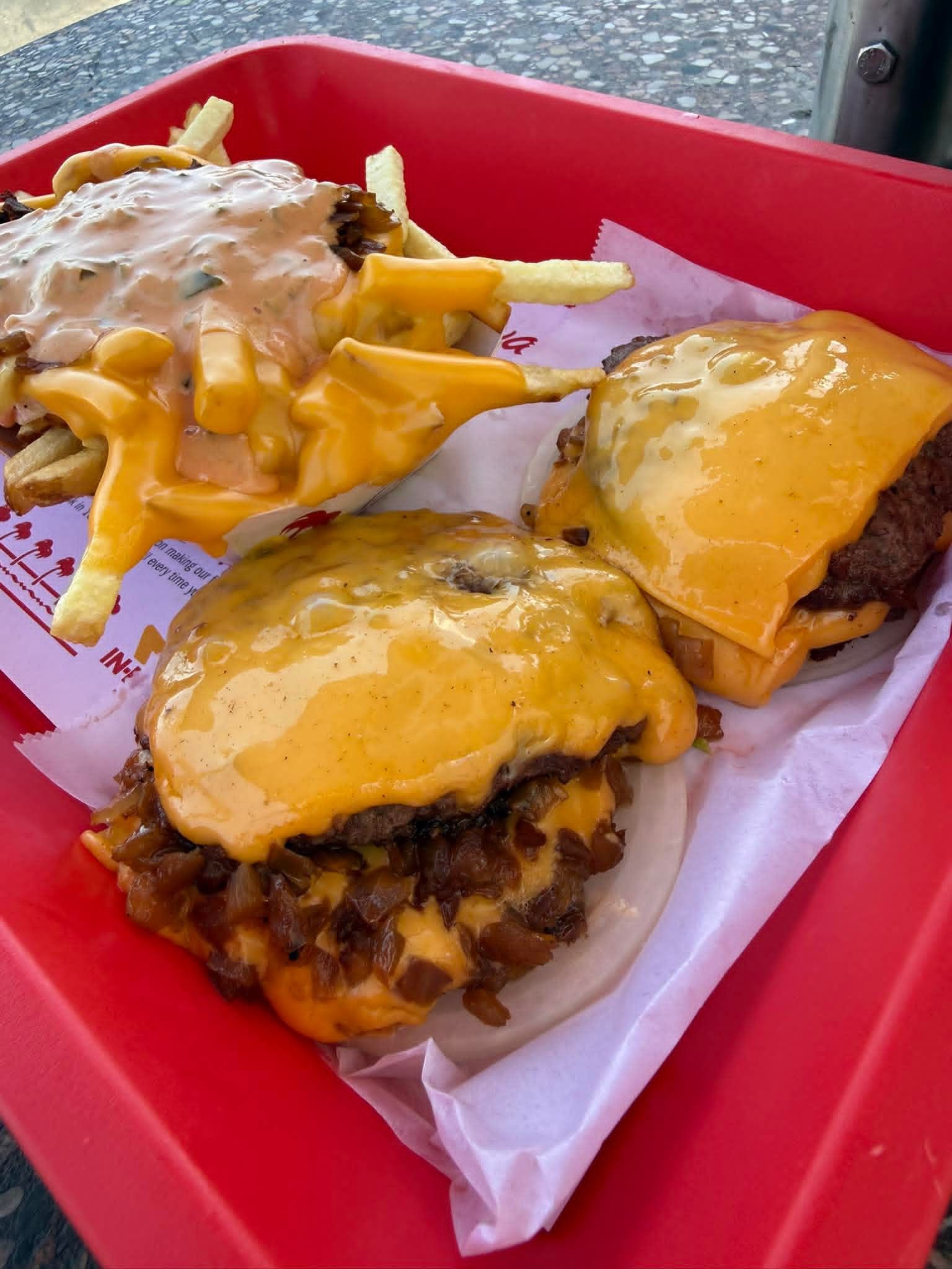 In-N-Out Burger animal style cheeseburger with Flying Dutchman review