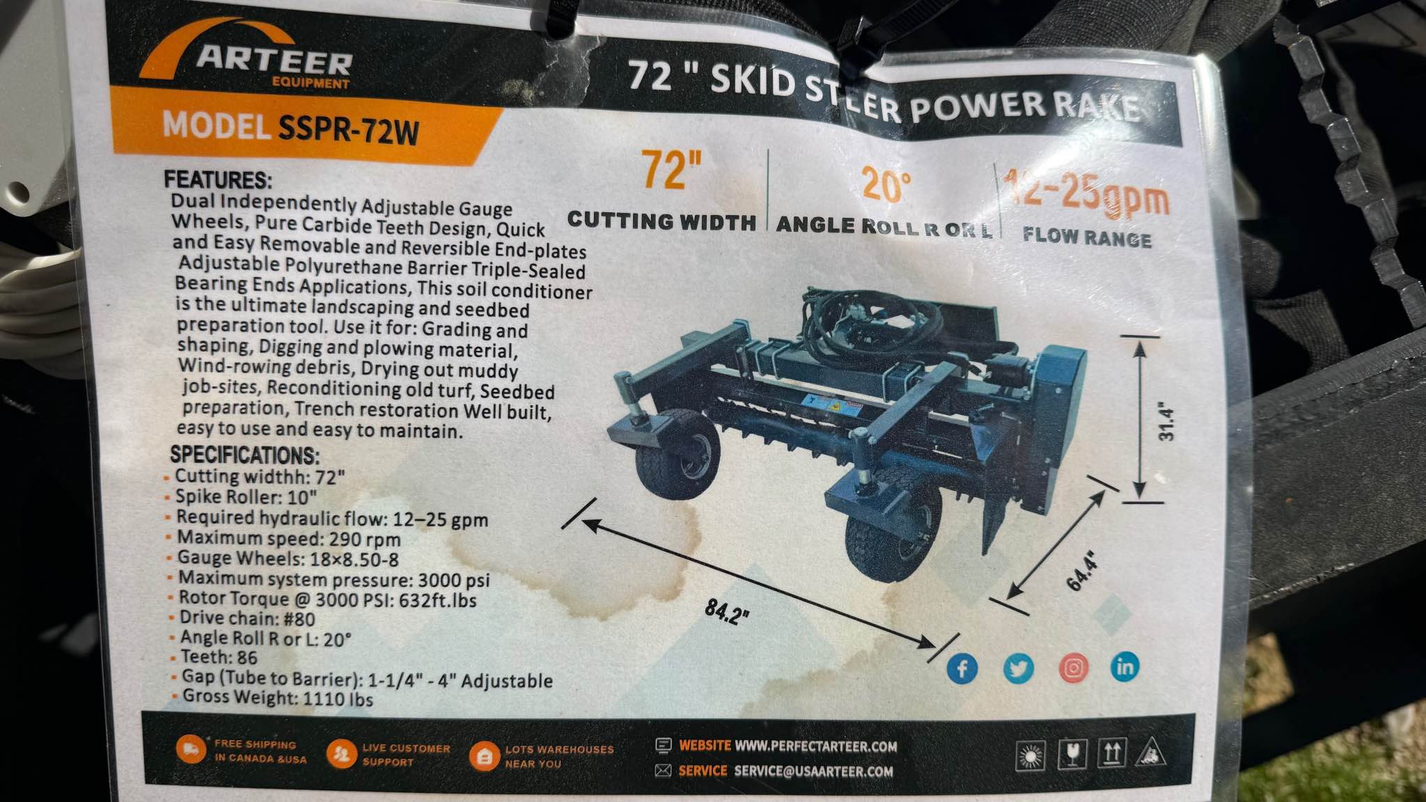Arteer skid steer power rake 72 inch - Commercial Vehicles - Baldwyn ...
