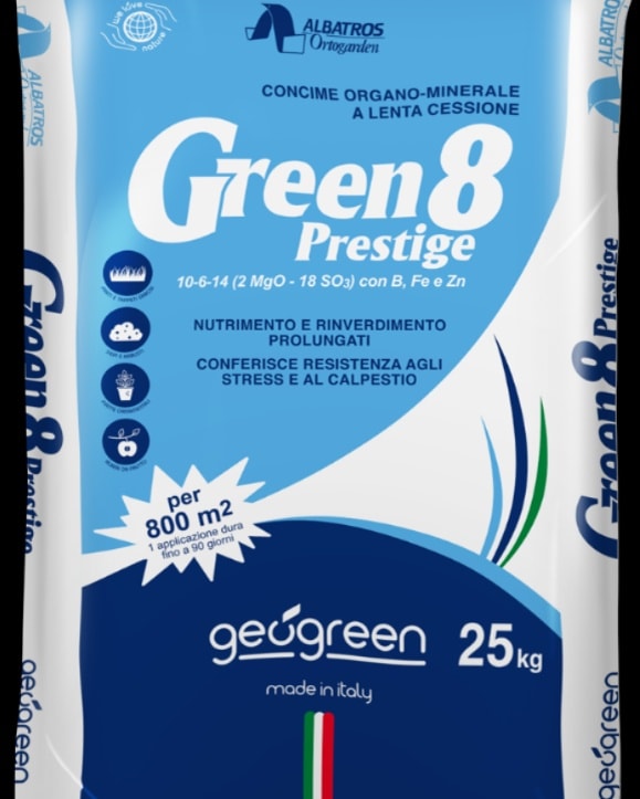 GEOGREEN GREEN 8 – Concime Per Prato Estate E Autunno, Organo-minerale, Effetto 90 Giorni, NPK 10-6-14