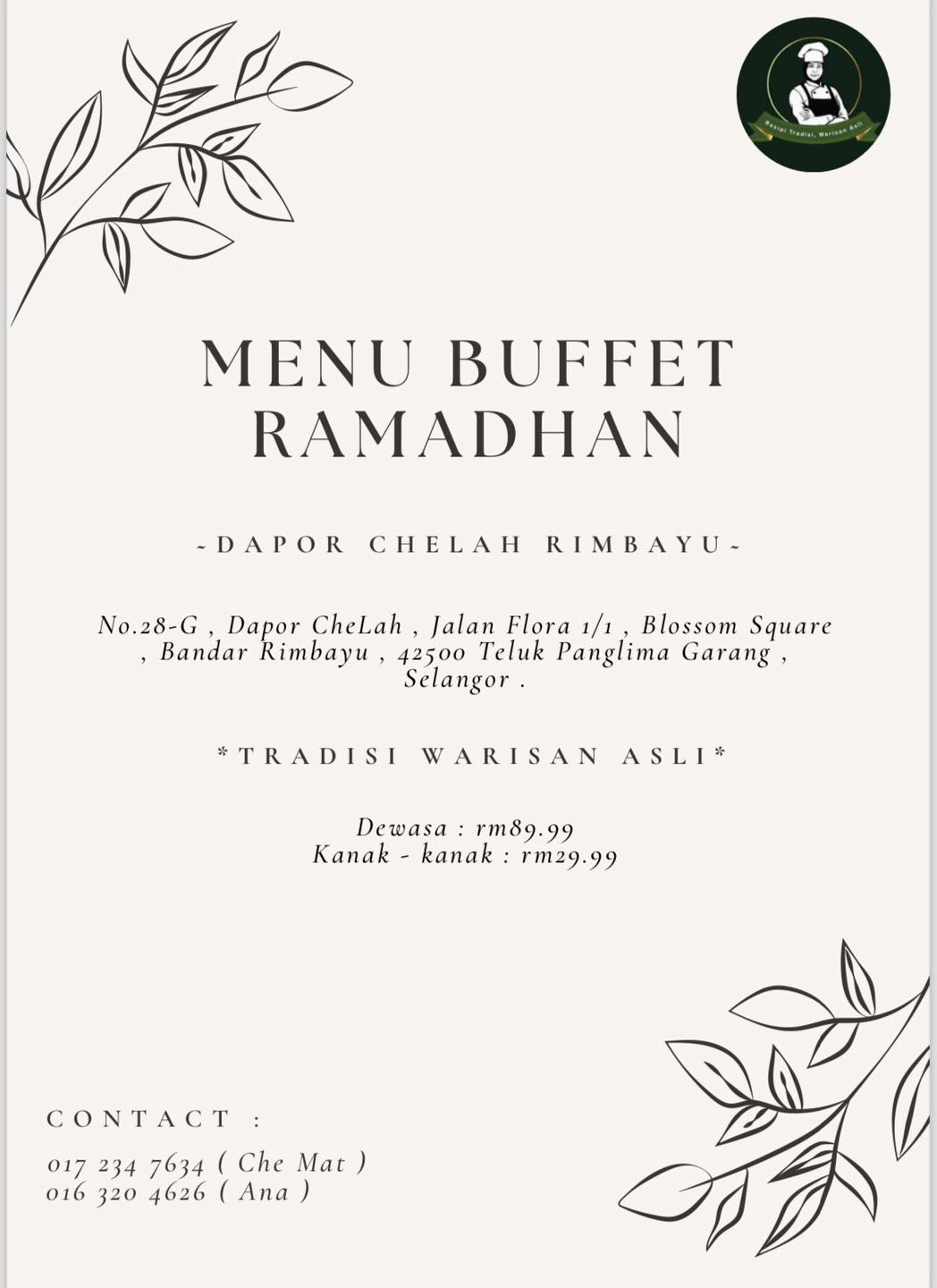 MENU BUFFET RAMADHAN 2024 DAPOR... - Dapor CheLah Rimbayu | Facebook