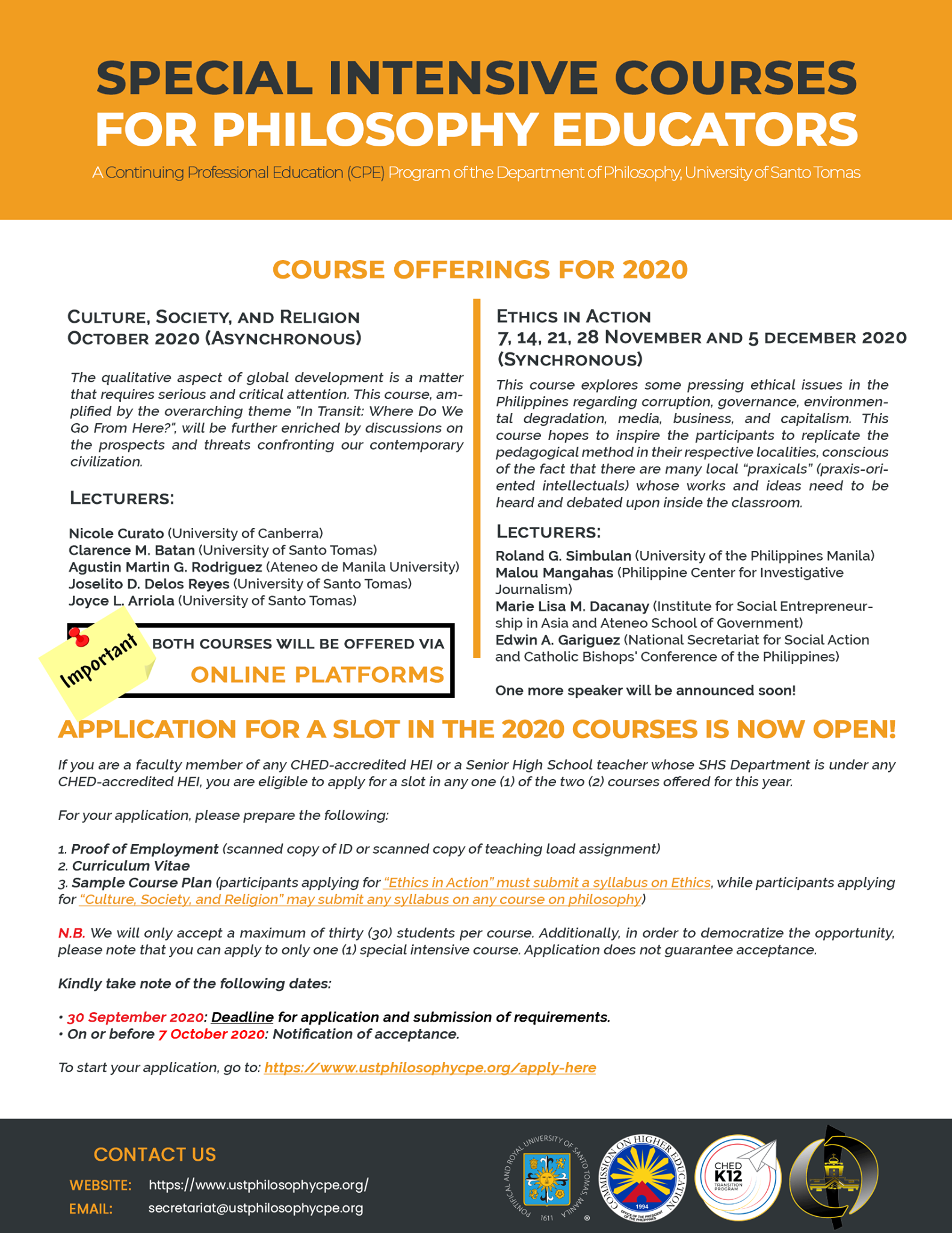 Special Intensive Courses... - UST Department of Philosophy | Facebook