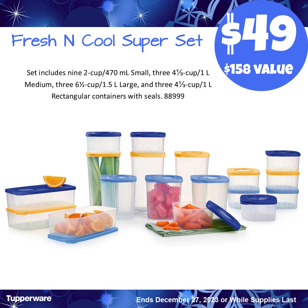 This set of Tupperware Fresh N Cool food storage containers comes