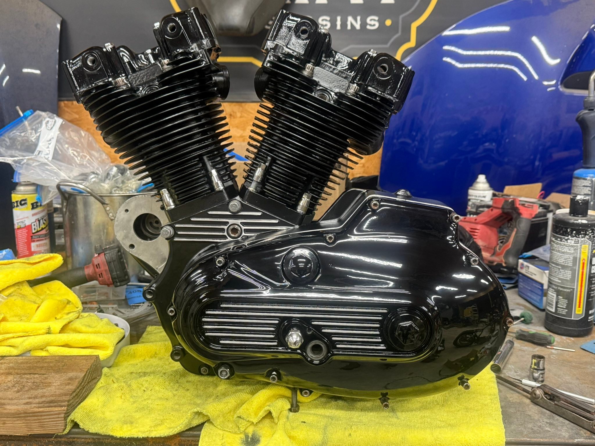 Ironhead engine rebuild with powder-coated parts