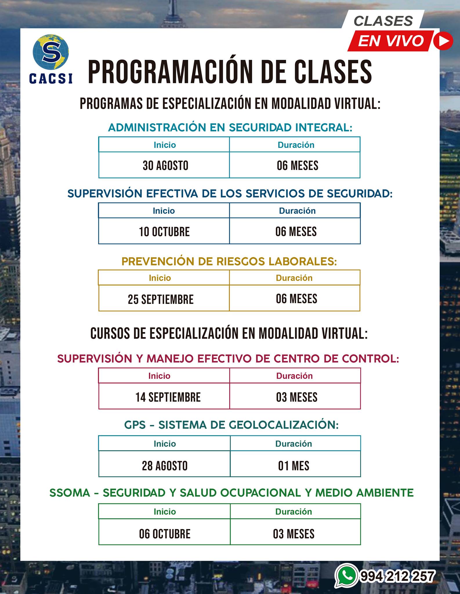 CACSI Perú - 📣CONOCE LA PROGRAMACIÓN DE LAS CLASES...