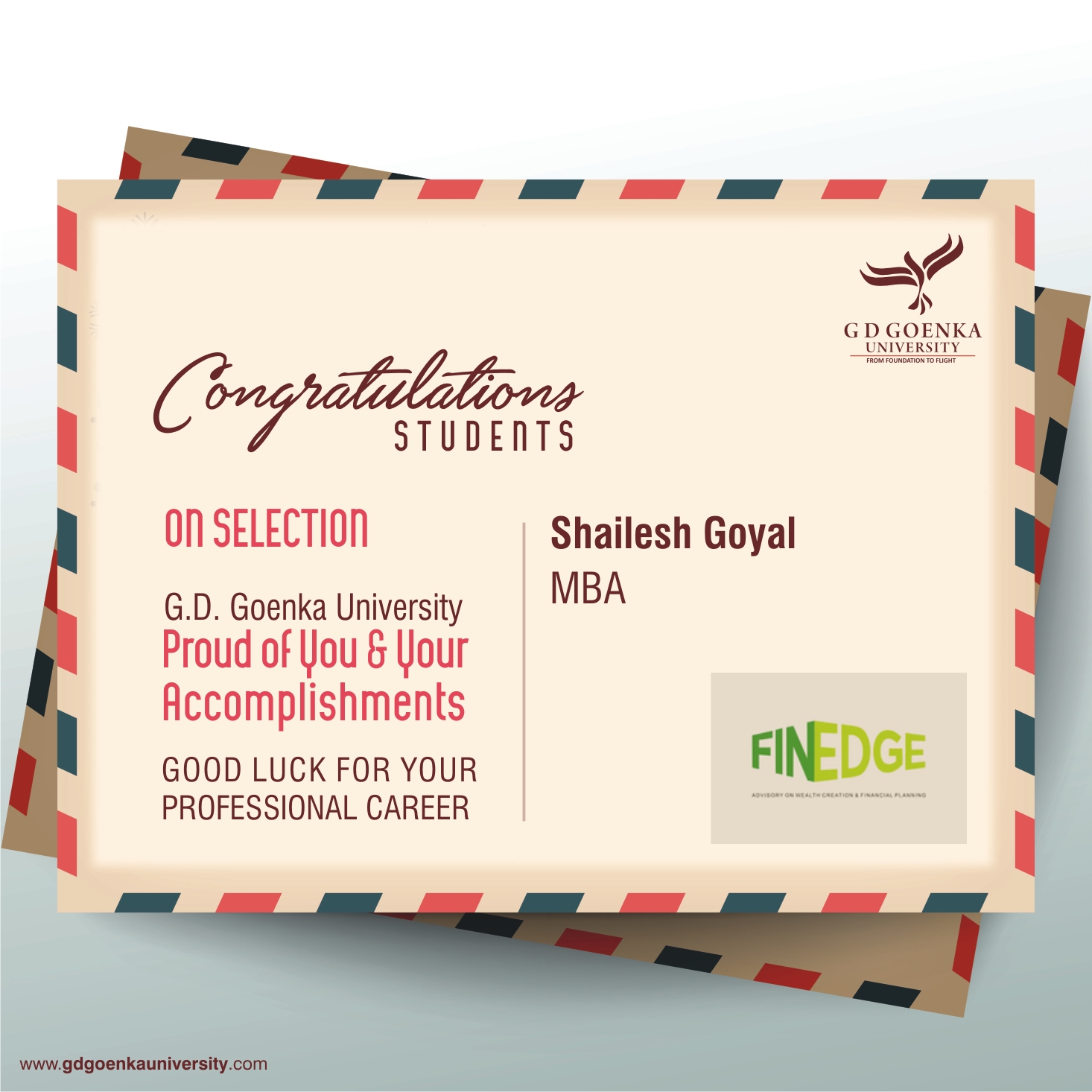 Congratulations to our MBA student... - GD Goenka University