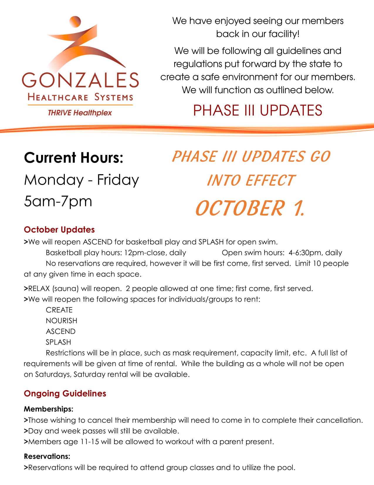 🗣 October 1 will bring updates to our... - THRIVE Healthplex | Facebook
